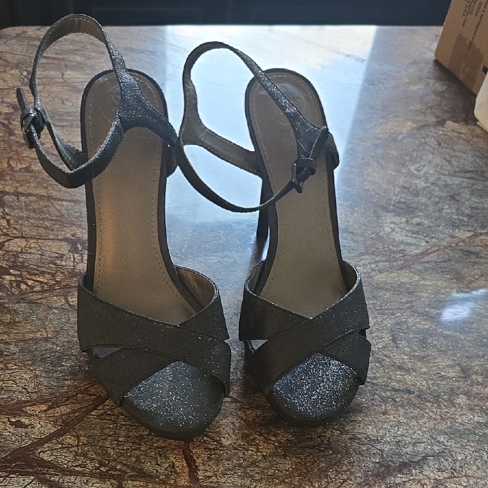 Guess Glittery Black Strappy Heels Size 37.5